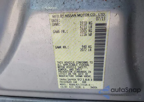 2013 Nissan Altima 2.5 S из США, поврежденный, VIN 1N4AL3AP4DC921883